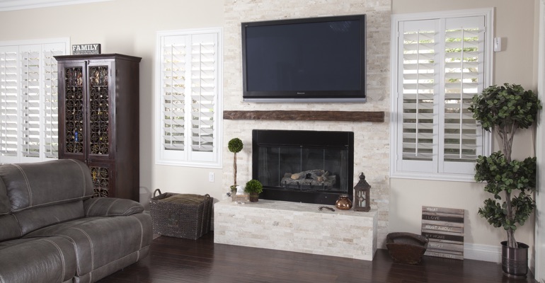 interior shutters in Austin living room